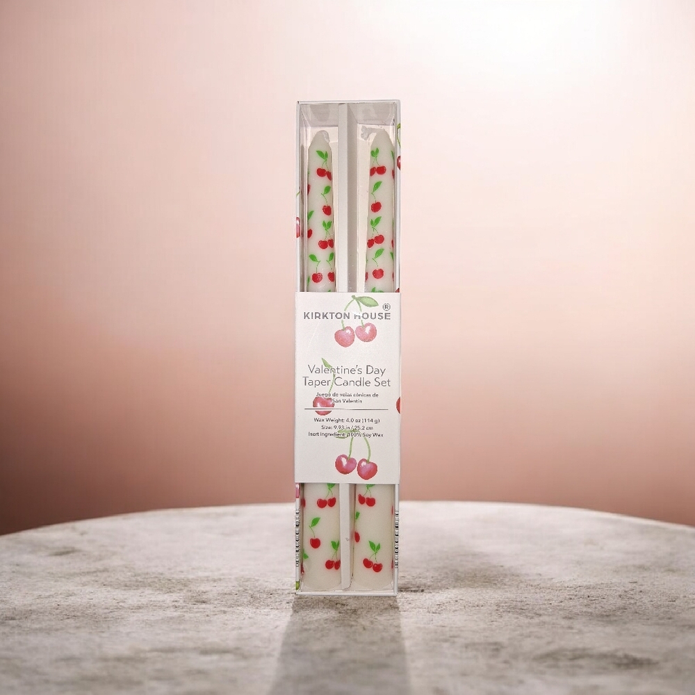 Nwt Cherry Design Taper Candles - White with Red and Green Accents - Picture 3 of 3
